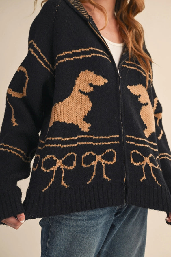 &Merci Dachshund Knit Cardigan with Hood