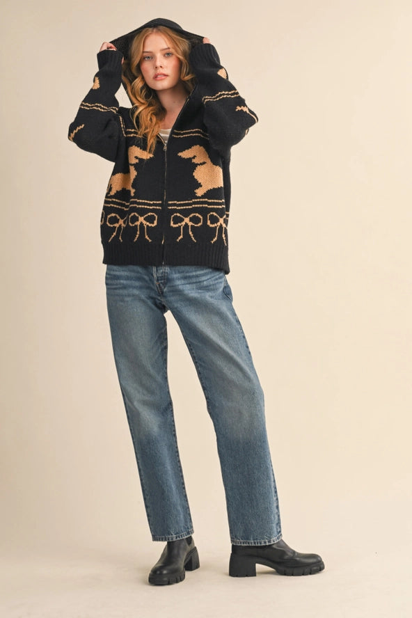 &Merci Dachshund Knit Cardigan with Hood