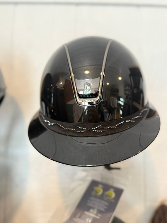 Miss Shield 2.0 Glossy with Flower Swarovski Helmet Black Matt Trim and Blazon plus 5 Swarovski crystals - Luxe EQ