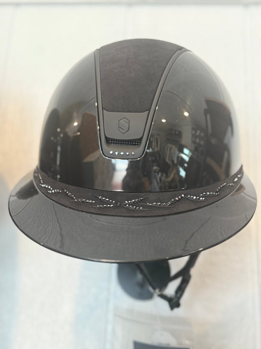 Miss Shield 2.0 Glossy Darkline Alcantara Top with Flower Swarovski Helmet Black Matt Trim and Blazon plus 5 Swarovski crystals