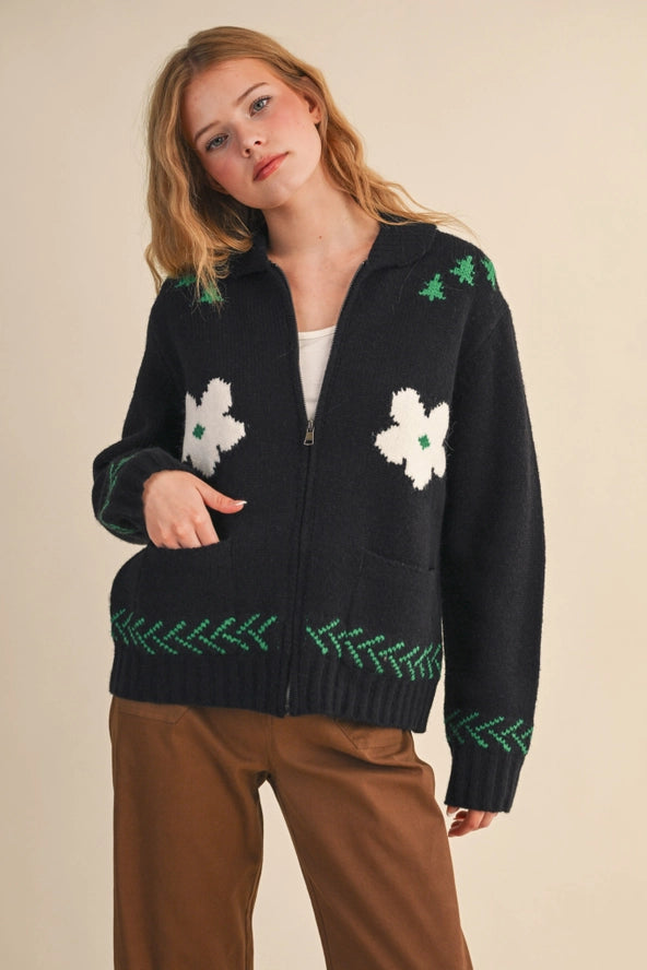 &Merci Horse Knit Motif Zip Up Sweater Cardigan - Luxe EQ