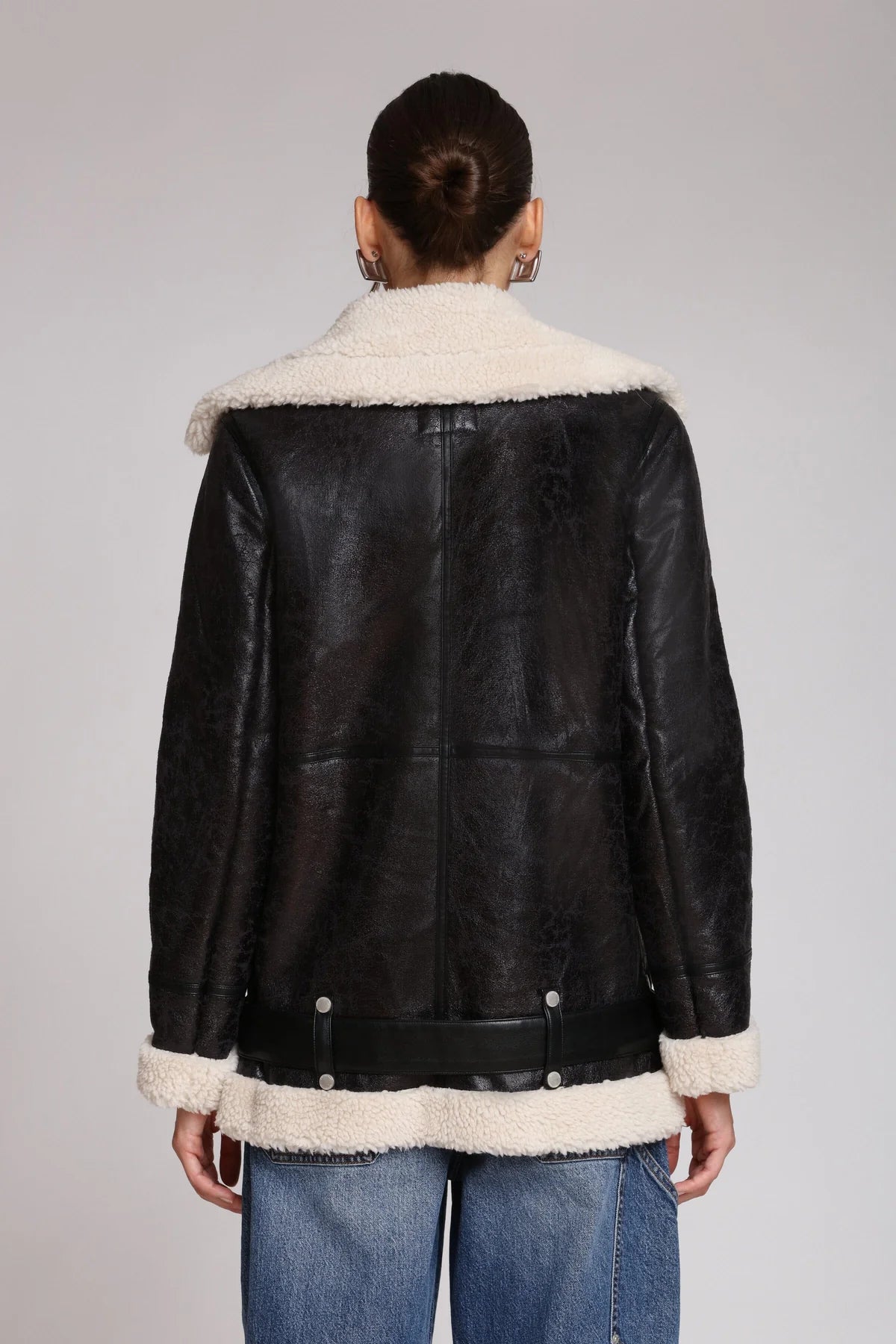 Avec Les Filles Faux Shearling  Biker Coat