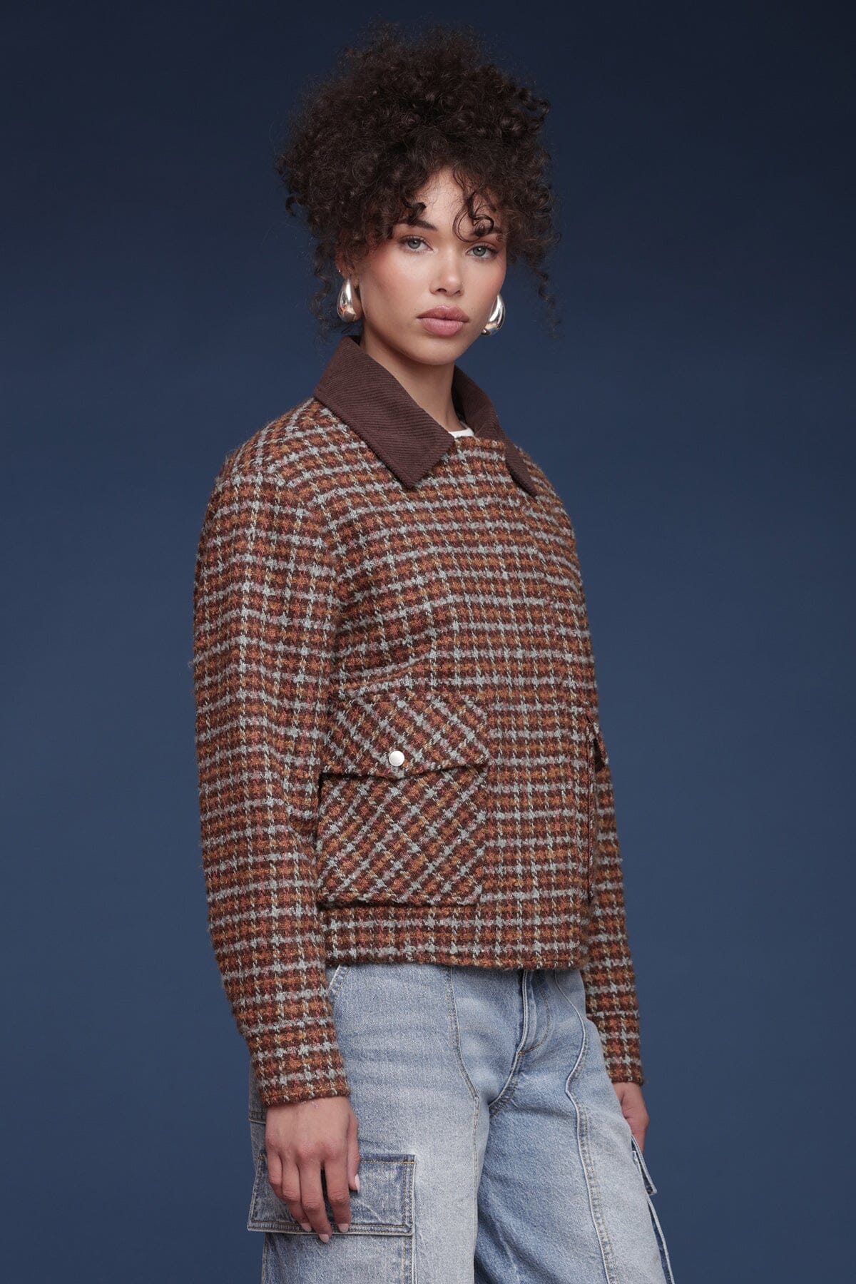 Avec Les Filles Plaid Tweed Bomber Coat