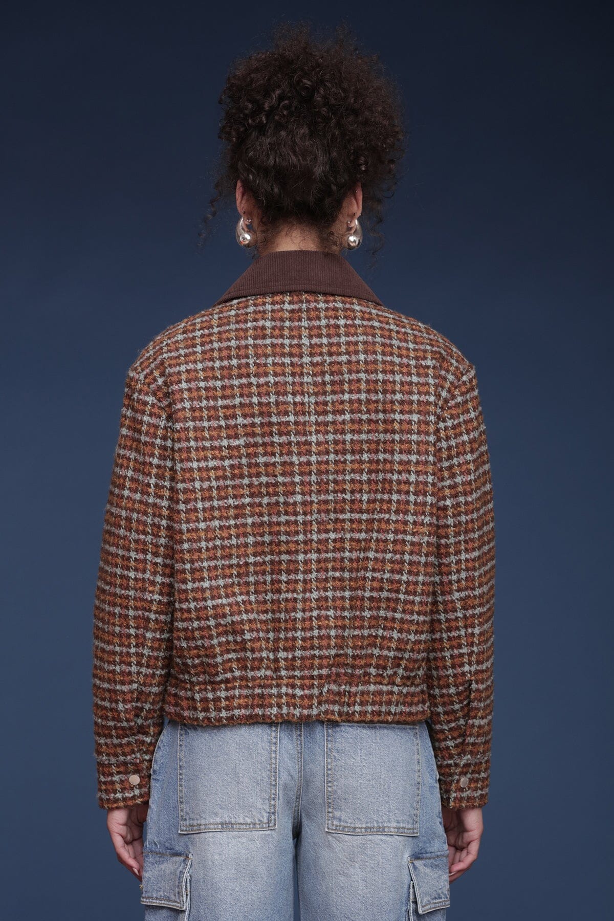 Avec Les Filles Plaid Tweed Bomber Coat