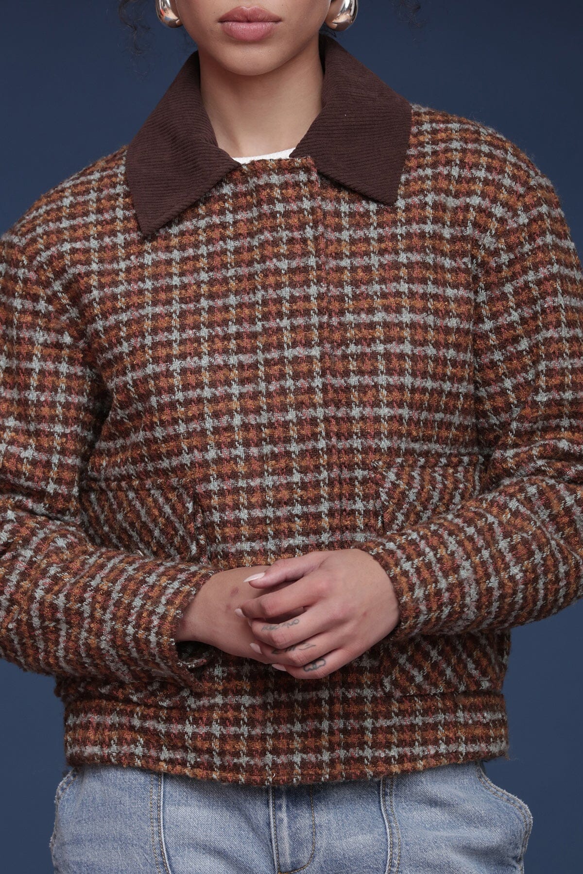 Avec Les Filles Plaid Tweed Bomber Coat