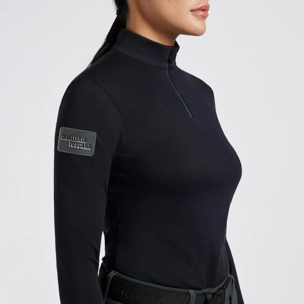 CAVALLERIA TOSCANA POD388 WOMENS TECH WOOL HALF ZIP TRAINING L/S TURTLENECK - Luxe EQ