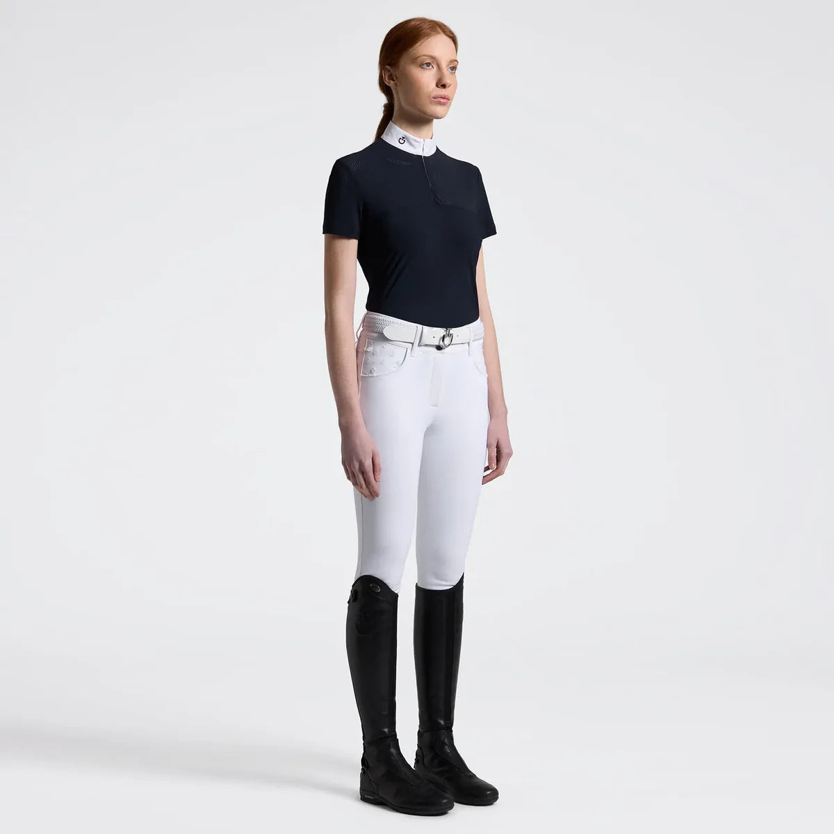 CAVALLERIA TOSCANA WOMEN'S PERFORATED JERSEY INSERTS S/S COMPETITION SHIRT Cad276 - Luxe EQ