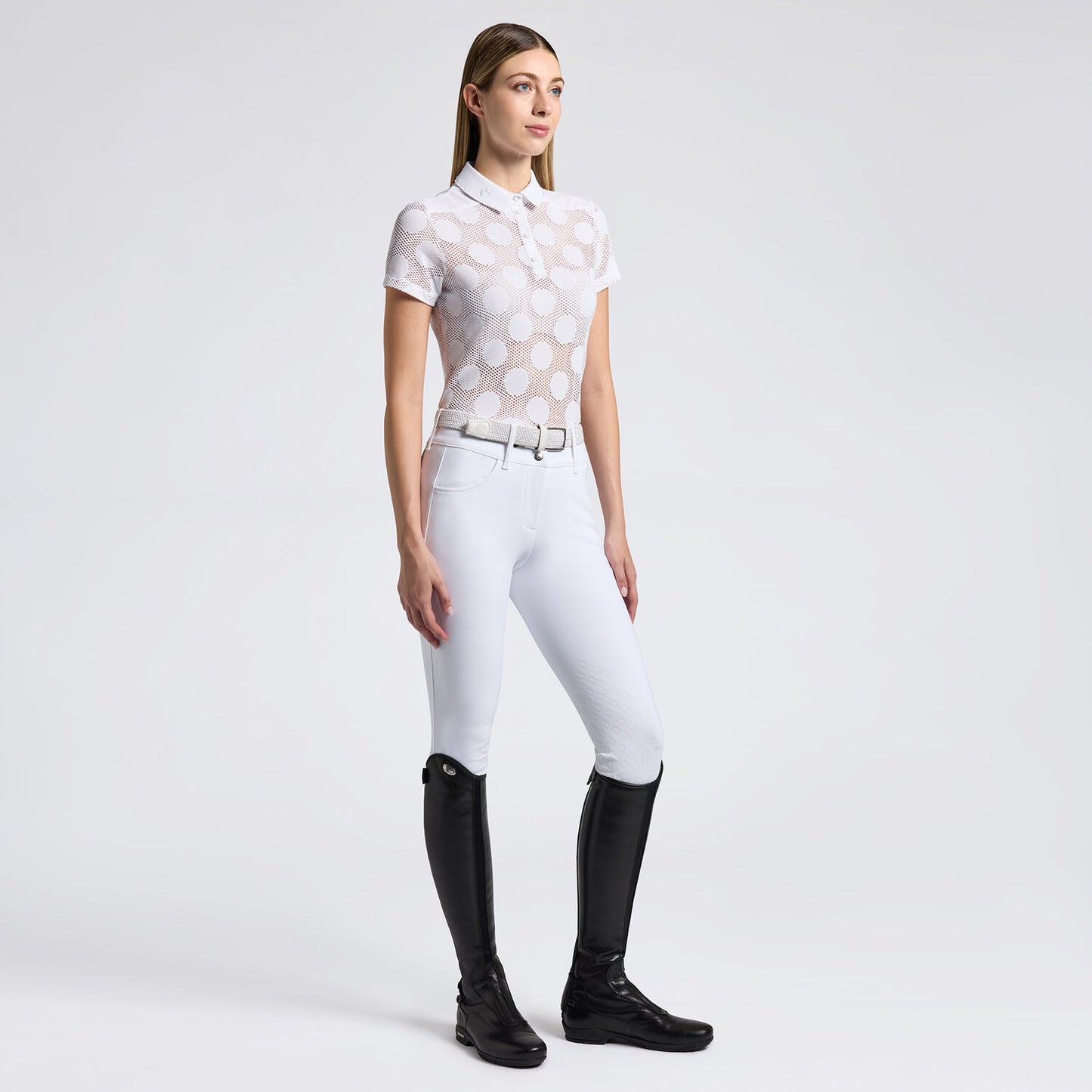 Cavalleria Toscana Women's Perforated acquard & Jersey S/S Training Polo