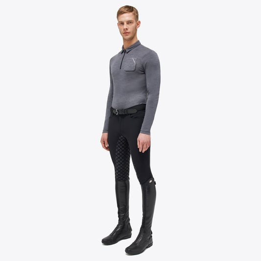 Cavalleria Toscana Men's Tech Wool Half Zip L/S Training Polo w/pocket