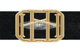 Heureux XII Icon Equestrian Belt - Gold Classic Black Stingray w Black Metallic Stripe Elastic