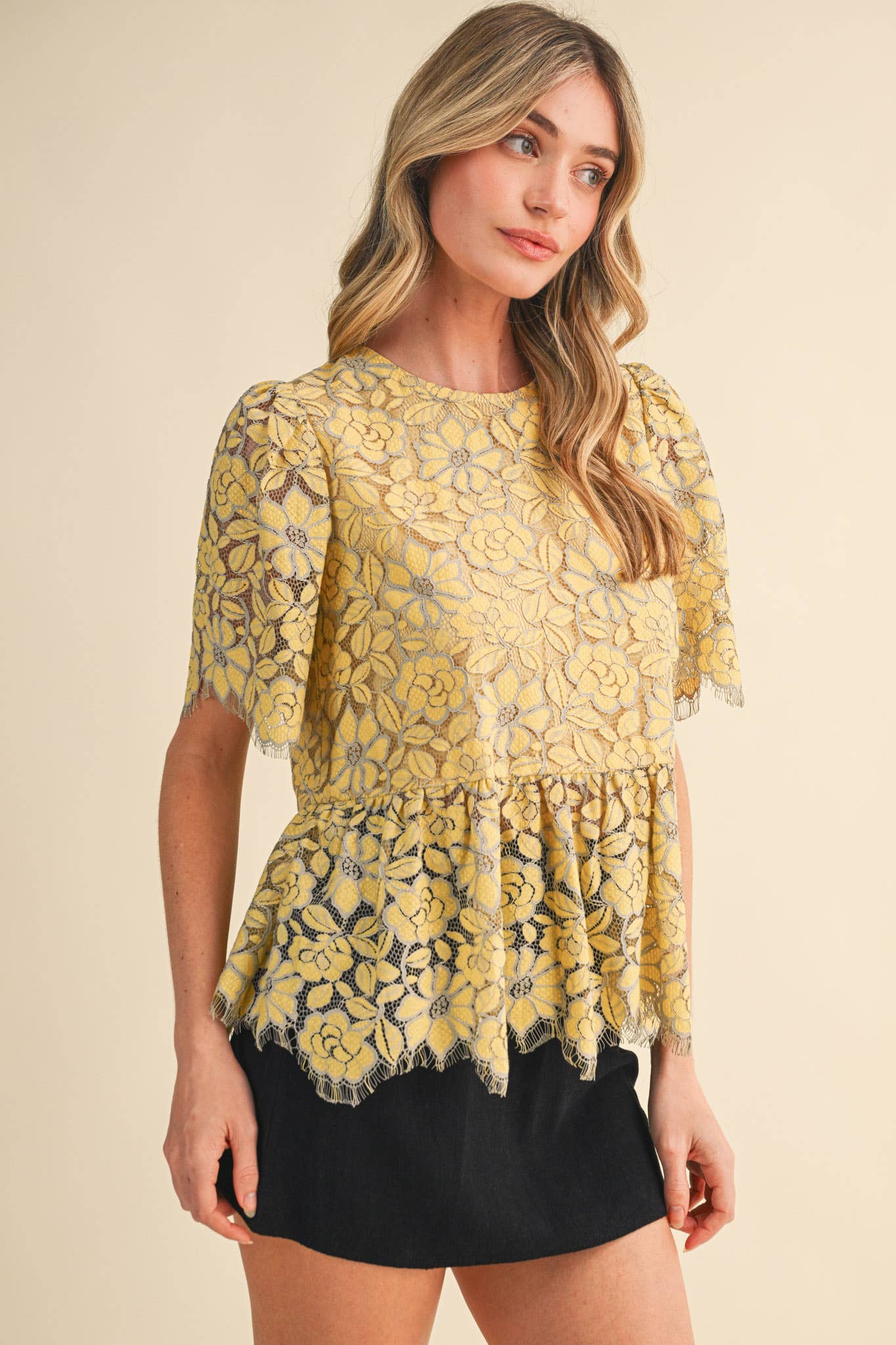 FLORAL LACE PEPLUM TOP MTP4839 - Luxe EQ