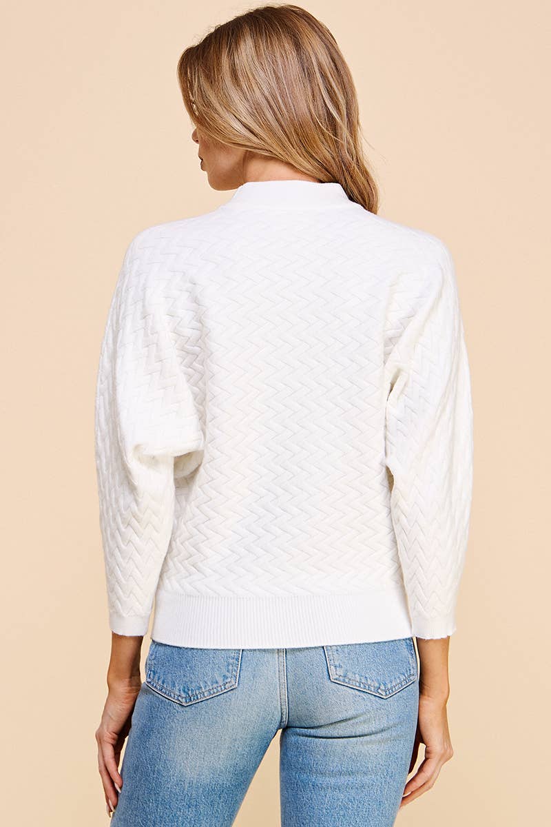 Allie Rose Jacquard Mock Neck Dolman Sweater
