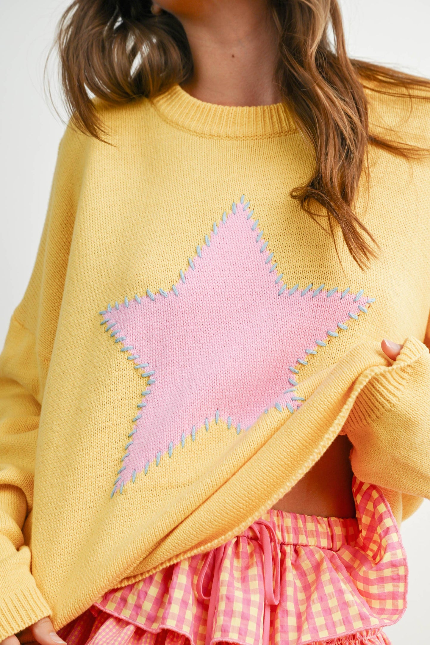 Buttermelon Drop Shoulder Star Pattern Sweater - Luxe EQ