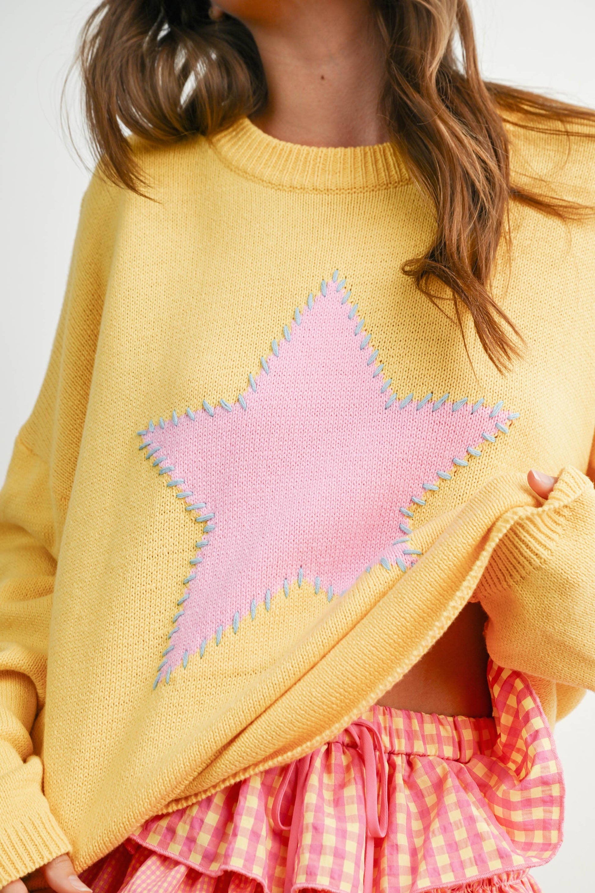 Buttermelon Drop Shoulder Star Pattern Sweater - Luxe EQ