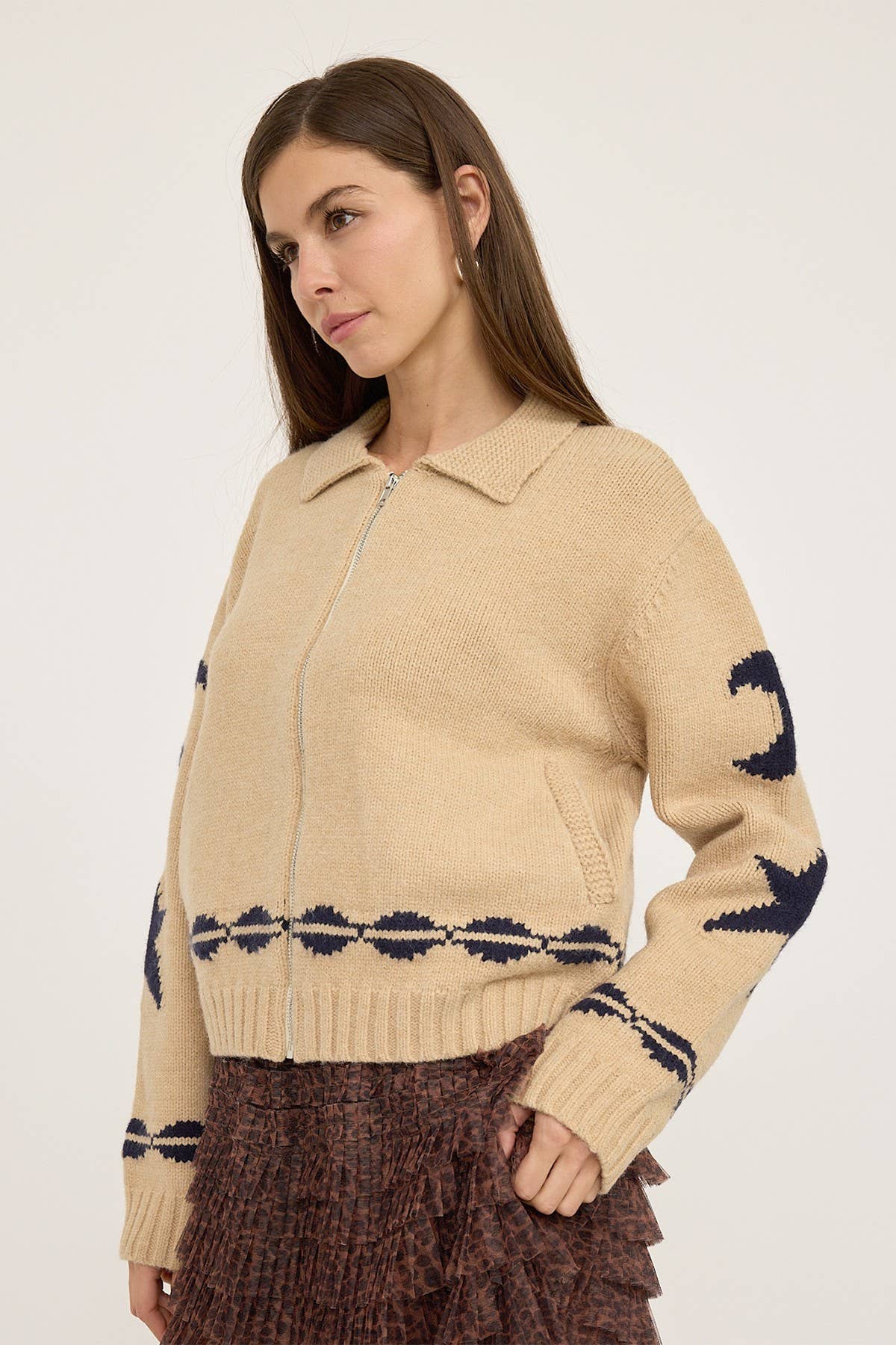 Cozy STAR AND MOON Pattern Zip Sweater Jacket-RSW1001 - Luxe EQ