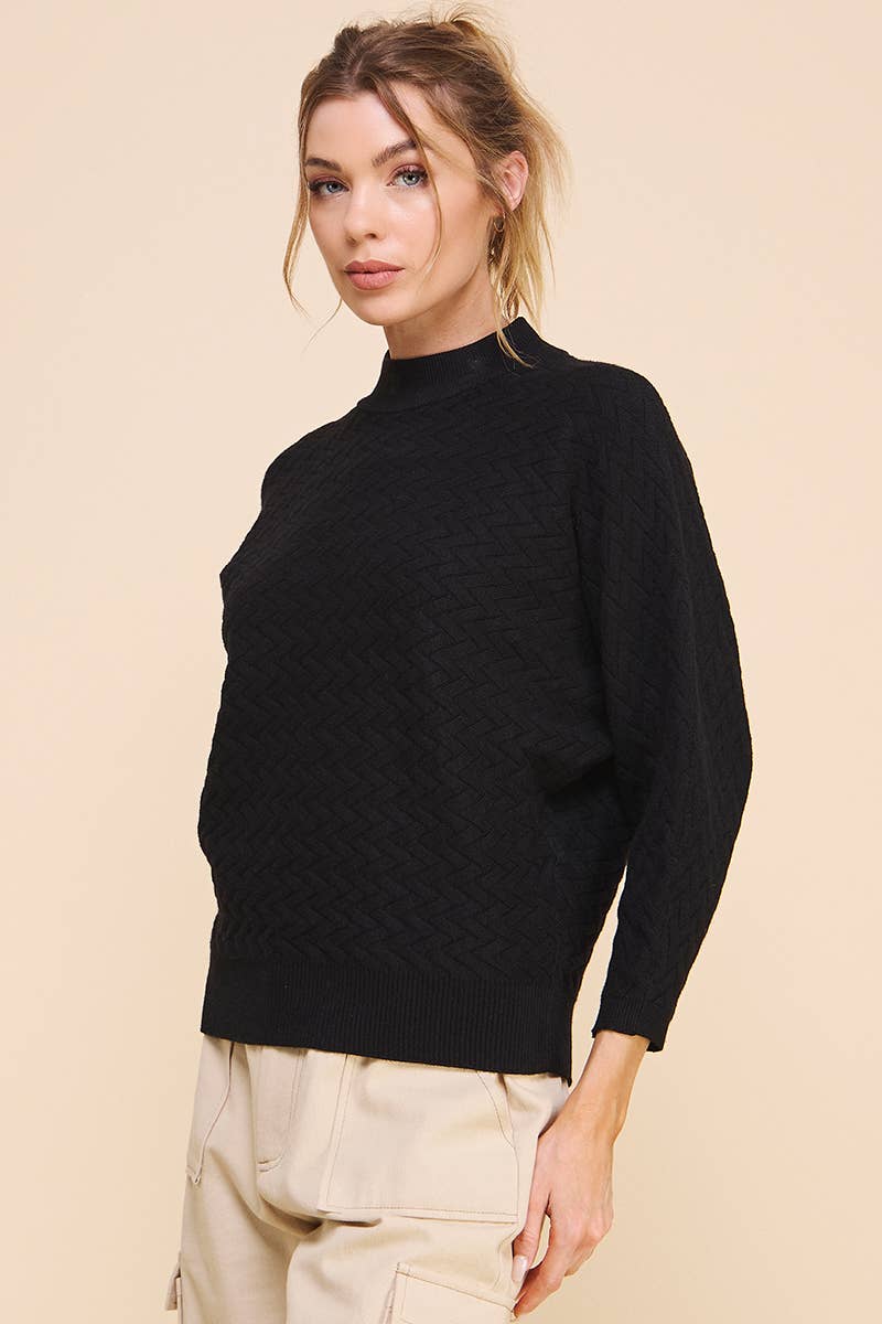 Allie Rose Jacquard Mock Neck Dolman Sweater