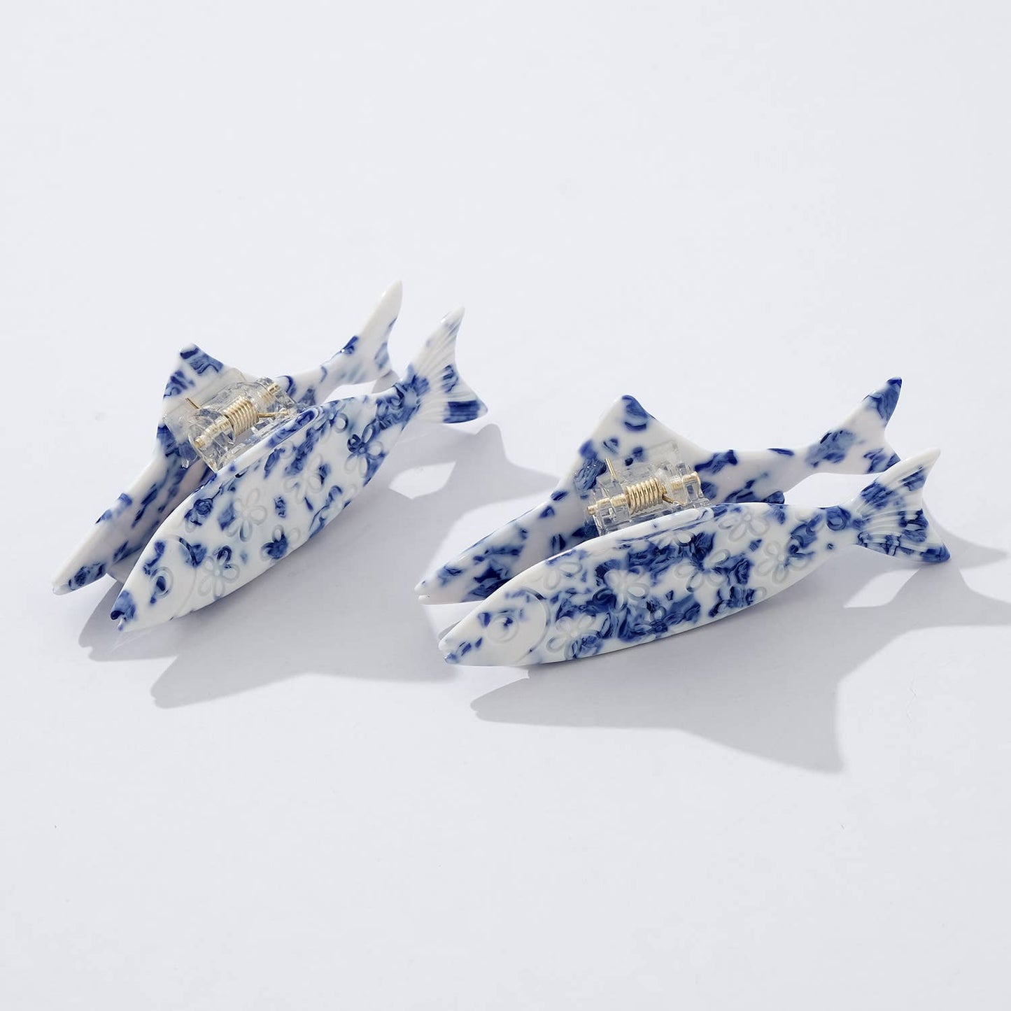 Coastal Blue Floral Fish Claw Clip - Small - Luxe EQ