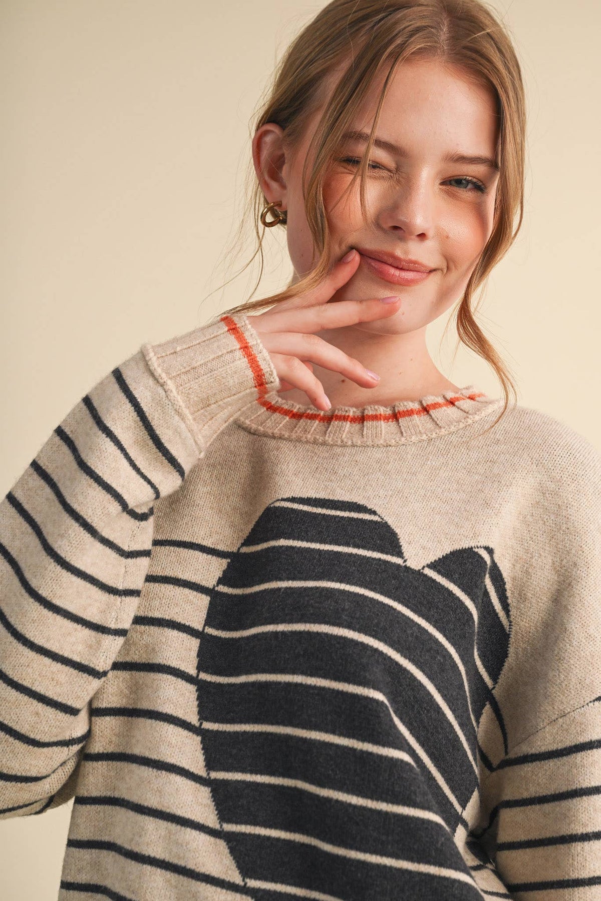 &MERCI HEART STRIPED SWEATER MSW11425