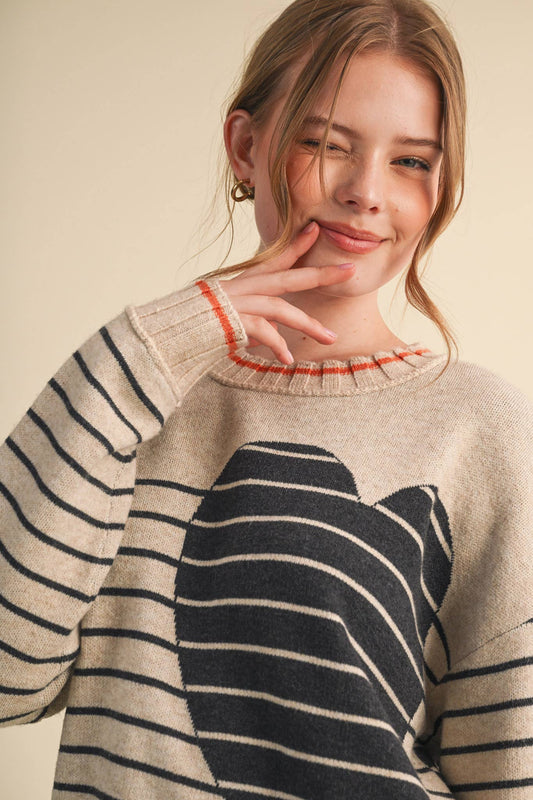 &MERCI HEART STRIPED SWEATER MSW11425