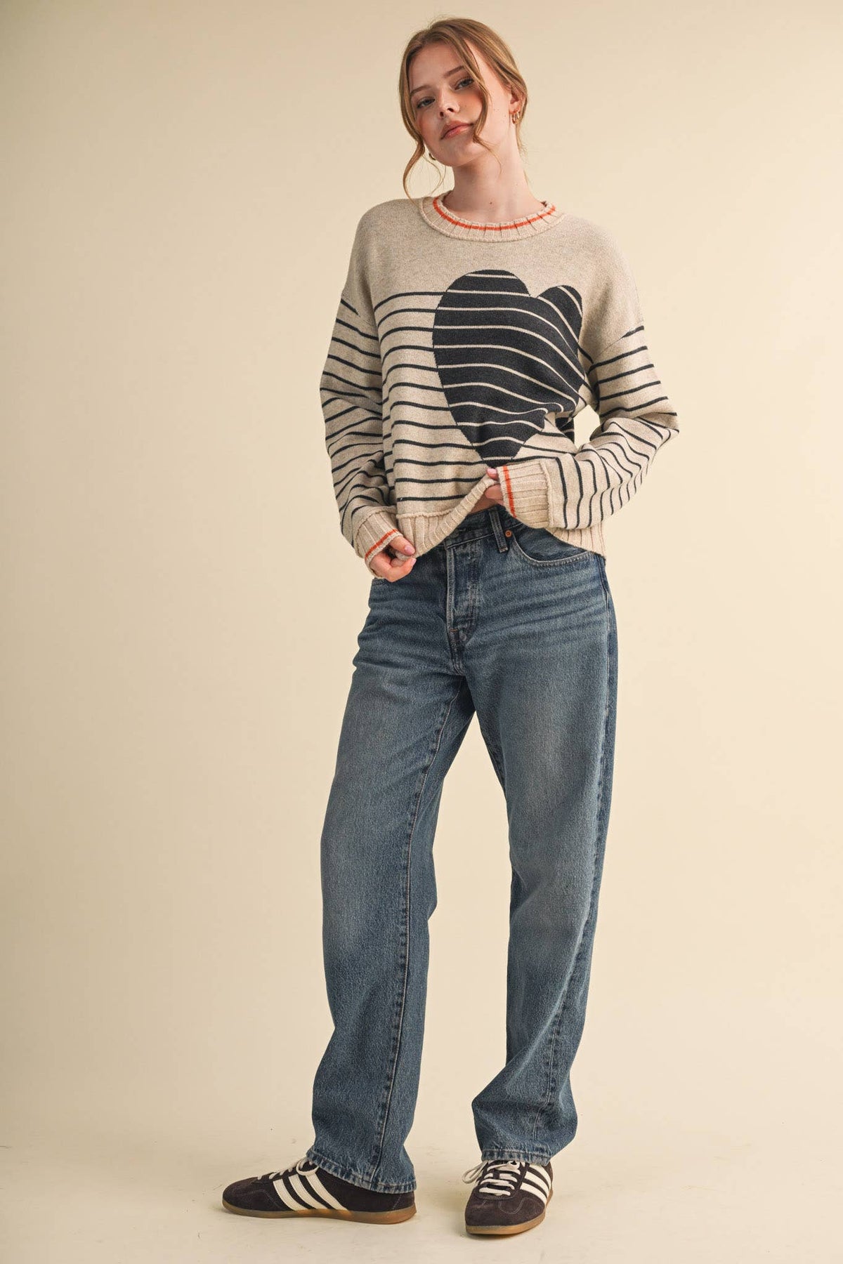 &MERCI HEART STRIPED SWEATER MSW11425