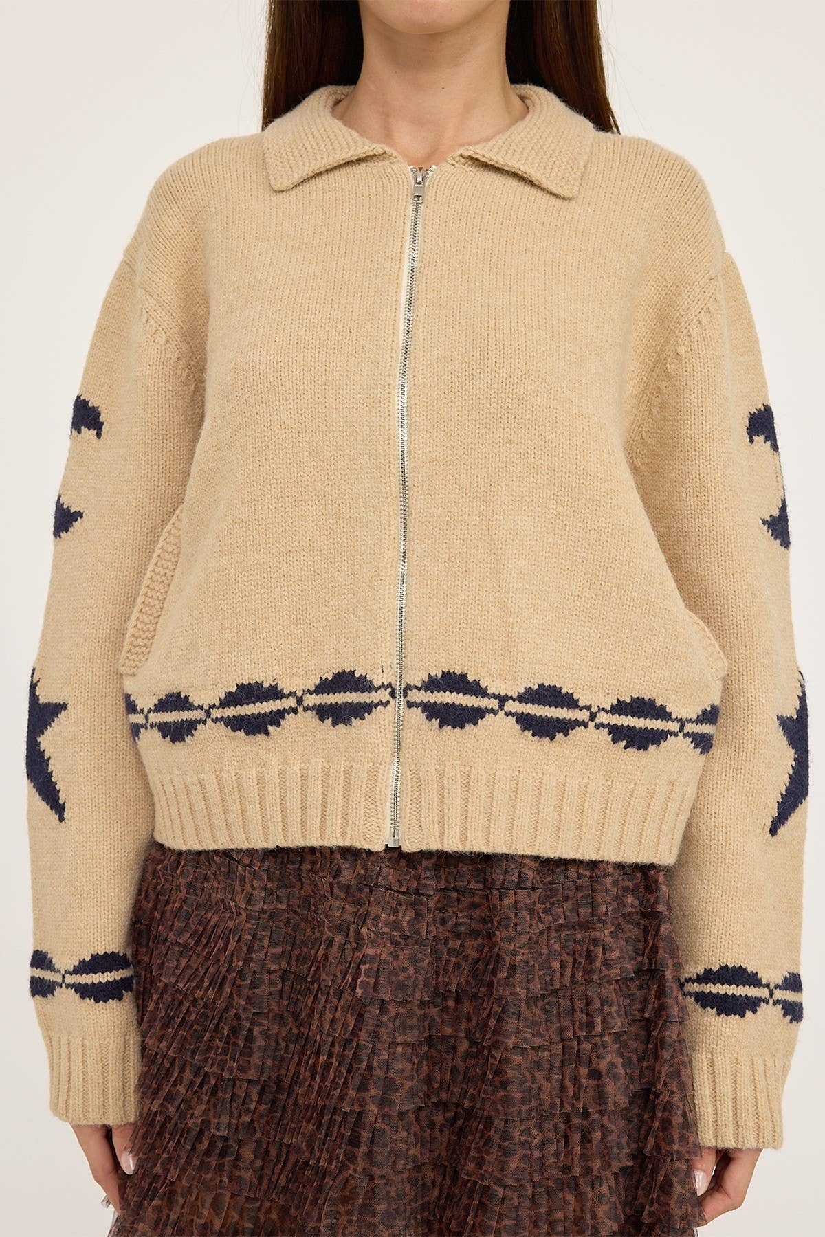 Cozy STAR AND MOON Pattern Zip Sweater Jacket-RSW1001 - Luxe EQ