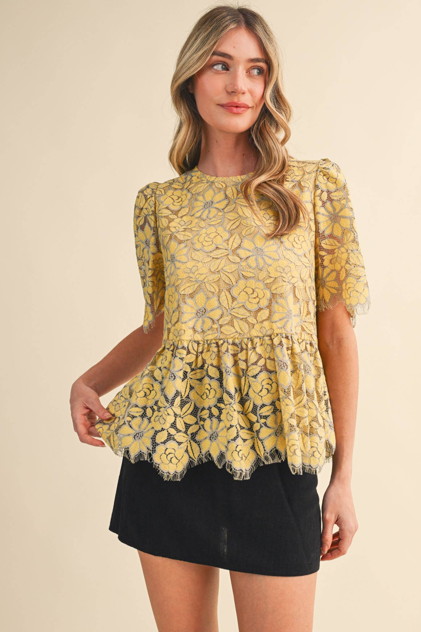 FLORAL LACE PEPLUM TOP MTP4839 - Luxe EQ
