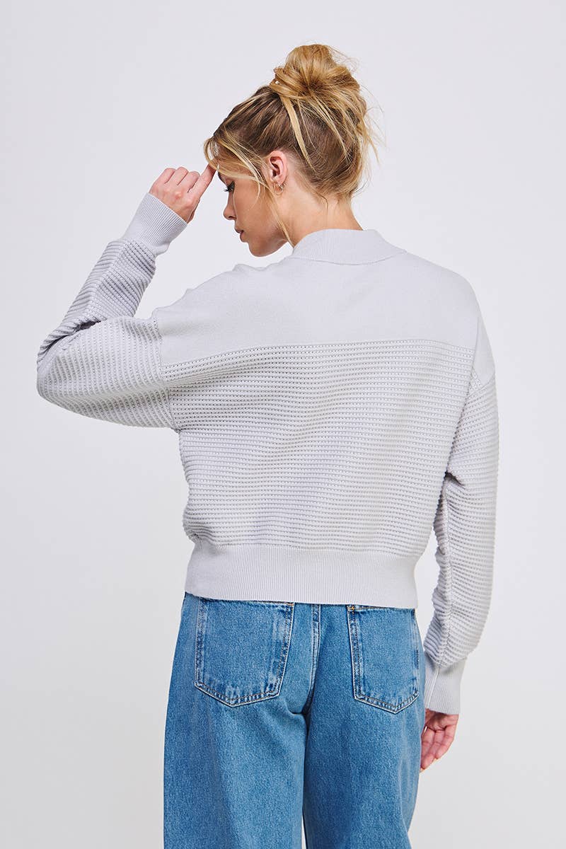 Allie Rose Dolman Half Zip Twin Texture Rib - Luxe EQ