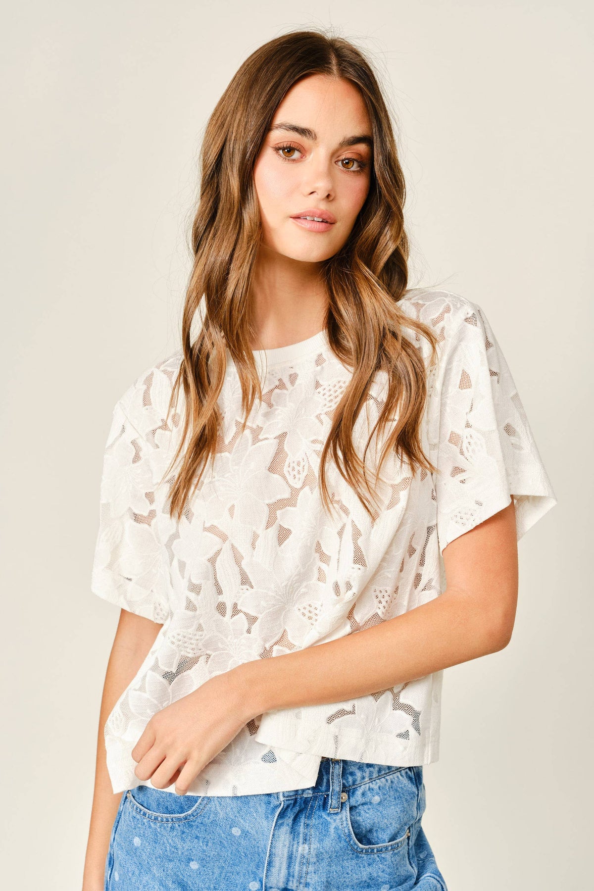 AJT6103 LACE FLORAL T SHIRTS