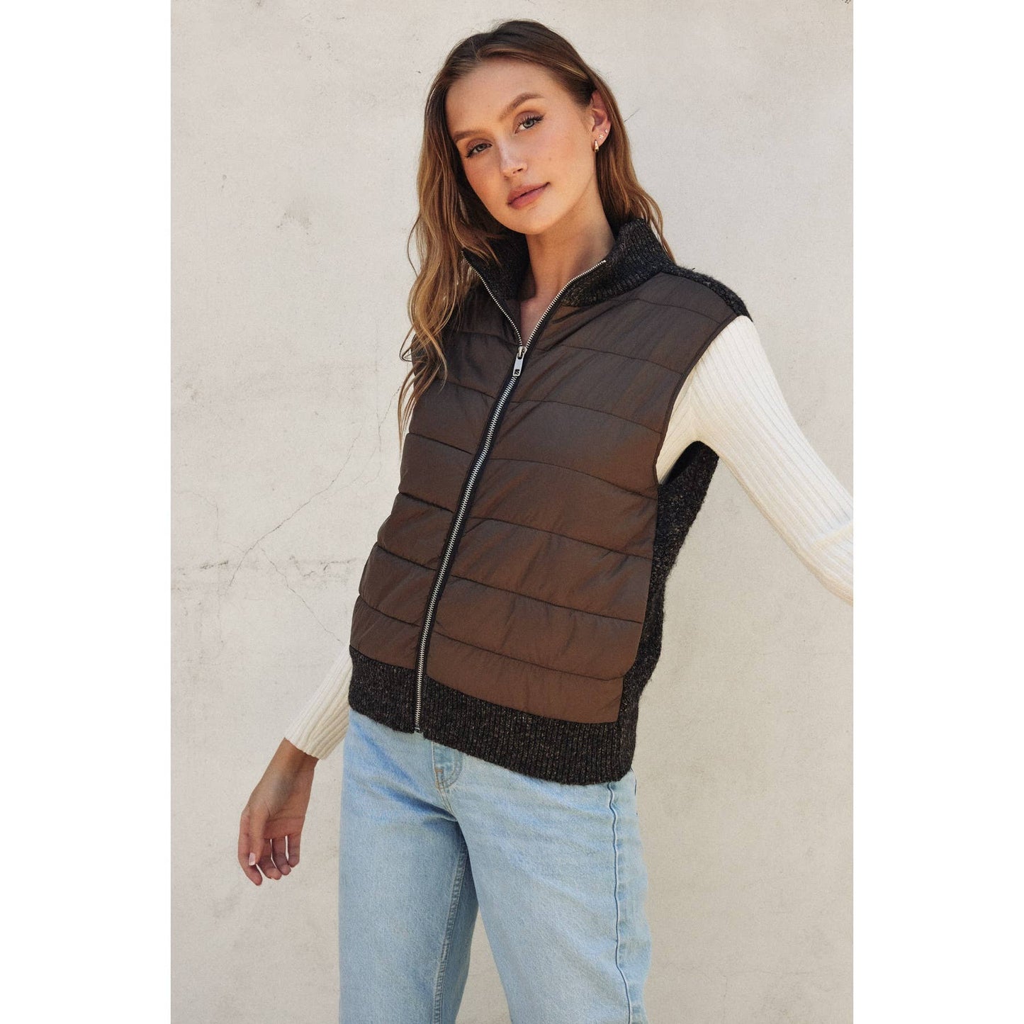 Sherpa and Puff Contrast Vest - Luxe EQ