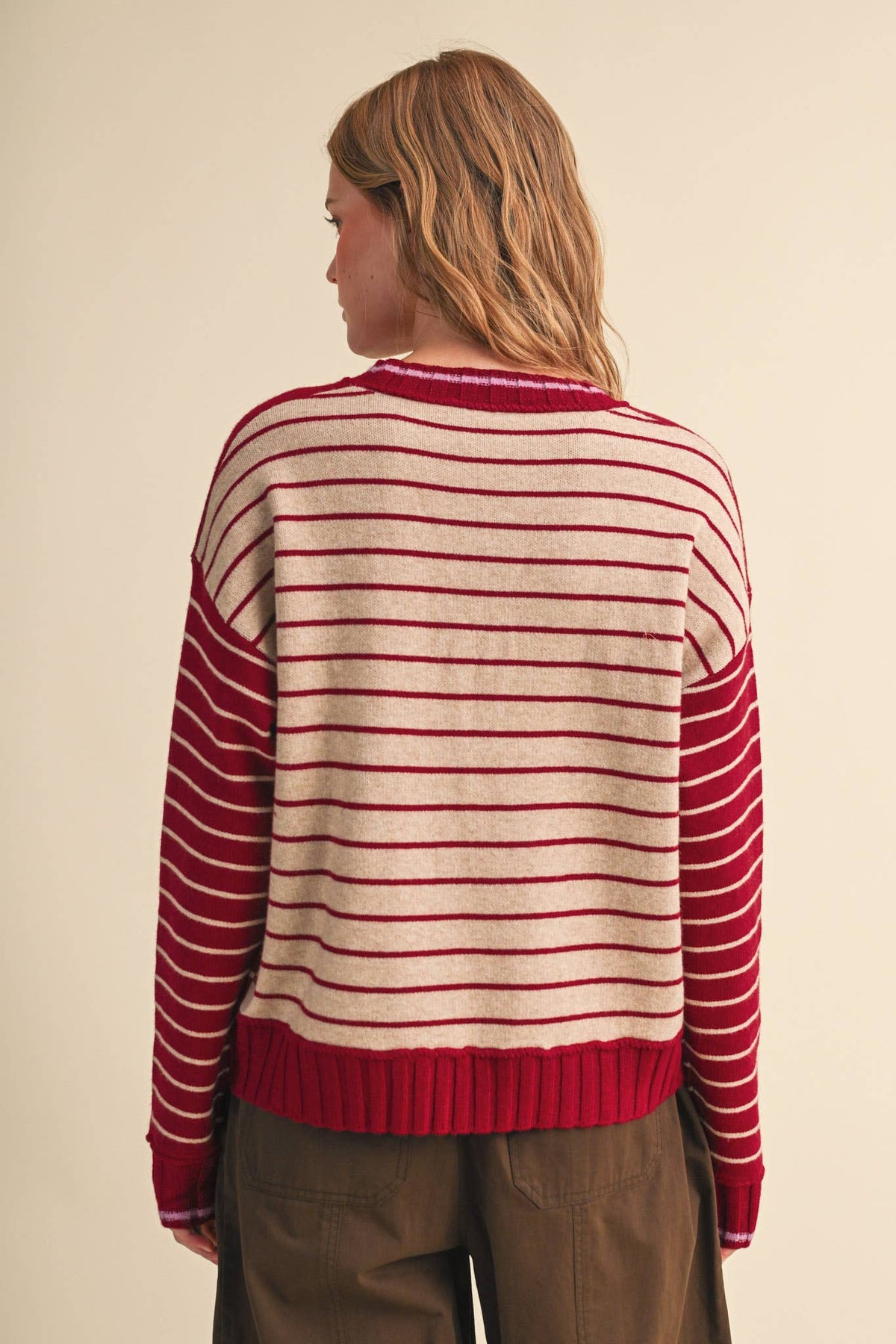 &MERCI HEART STRIPED SWEATER MSW11425