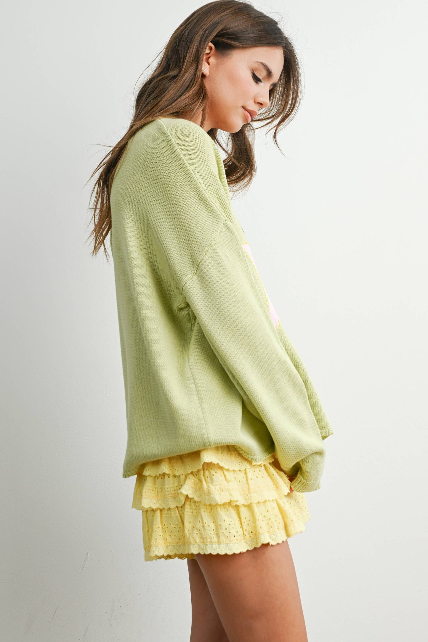 Buttermelon Drop Shoulder Star Pattern Sweater - Luxe EQ