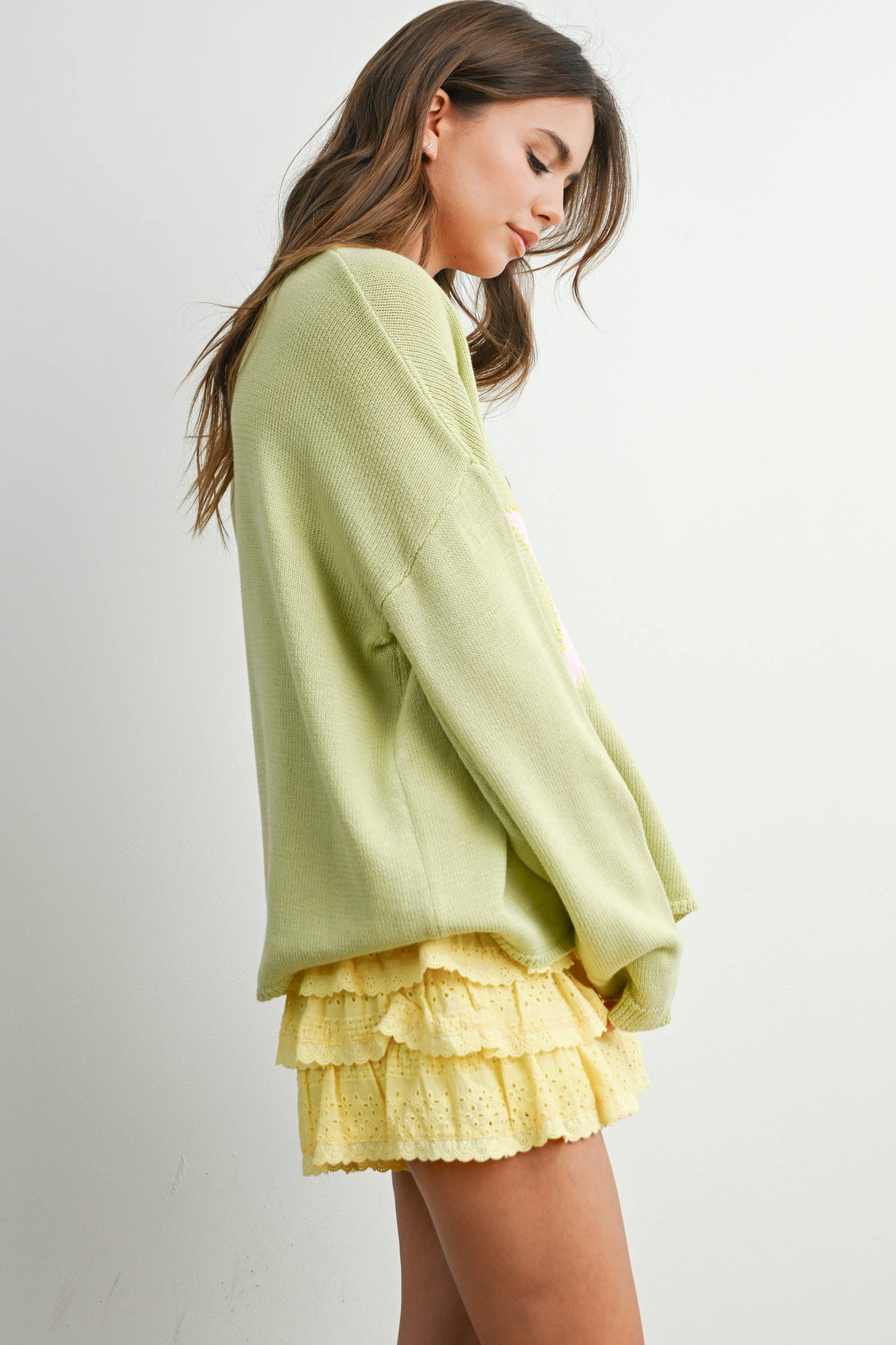 Buttermelon Drop Shoulder Star Pattern Sweater - Luxe EQ