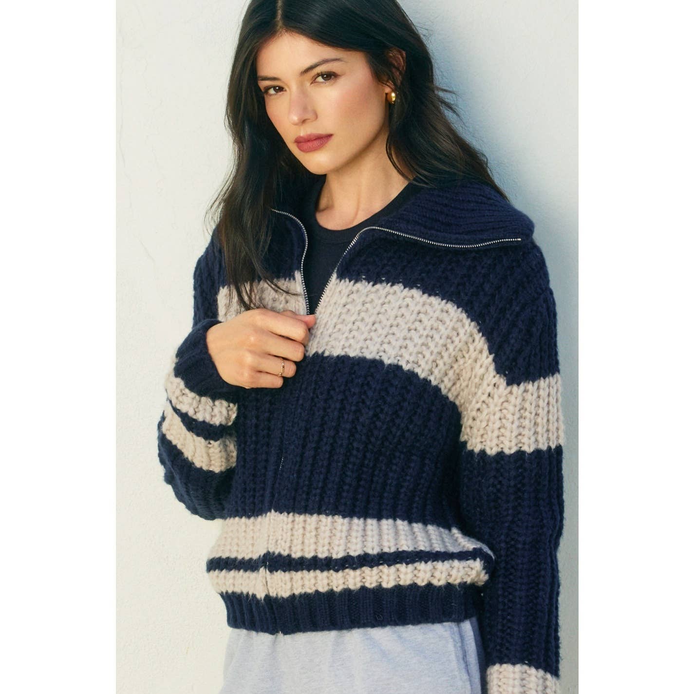 Striped Sweater Jacket - Luxe EQ