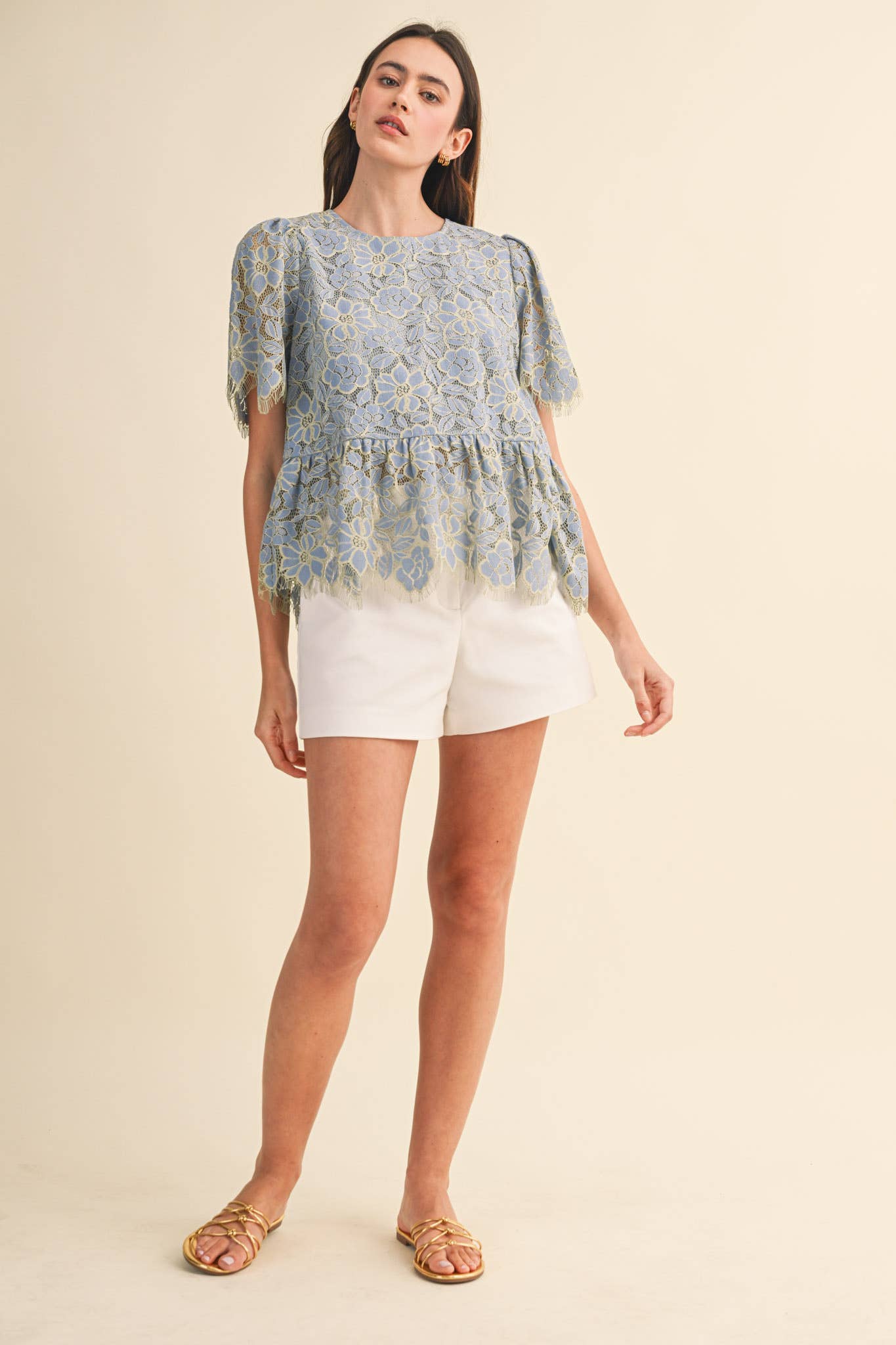 FLORAL LACE PEPLUM TOP MTP4839 - Luxe EQ