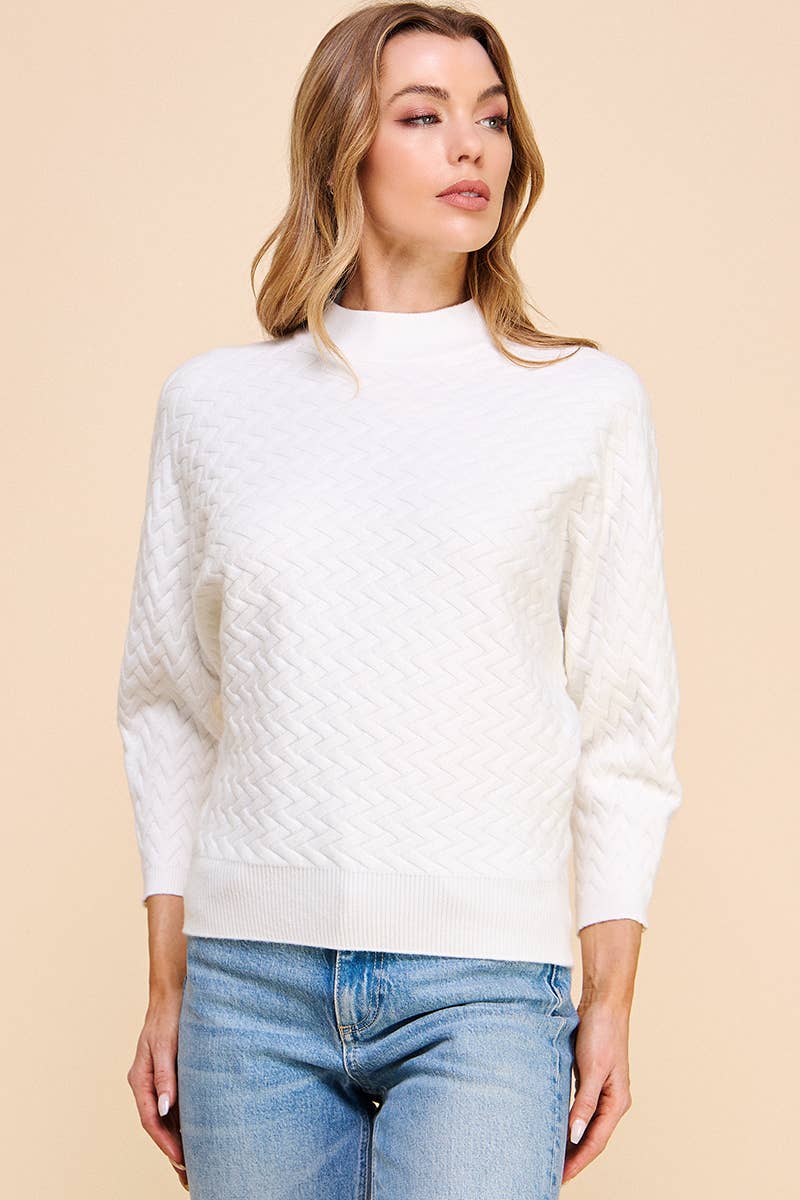 Allie Rose Jacquard Mock Neck Dolman Sweater
