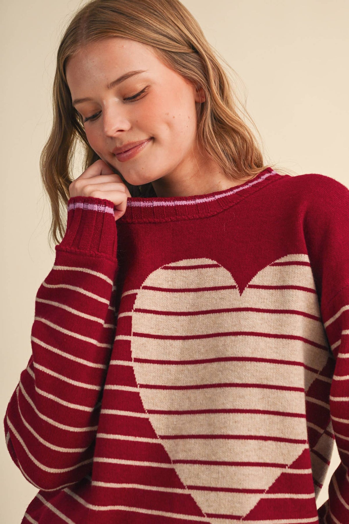 &MERCI HEART STRIPED SWEATER MSW11425