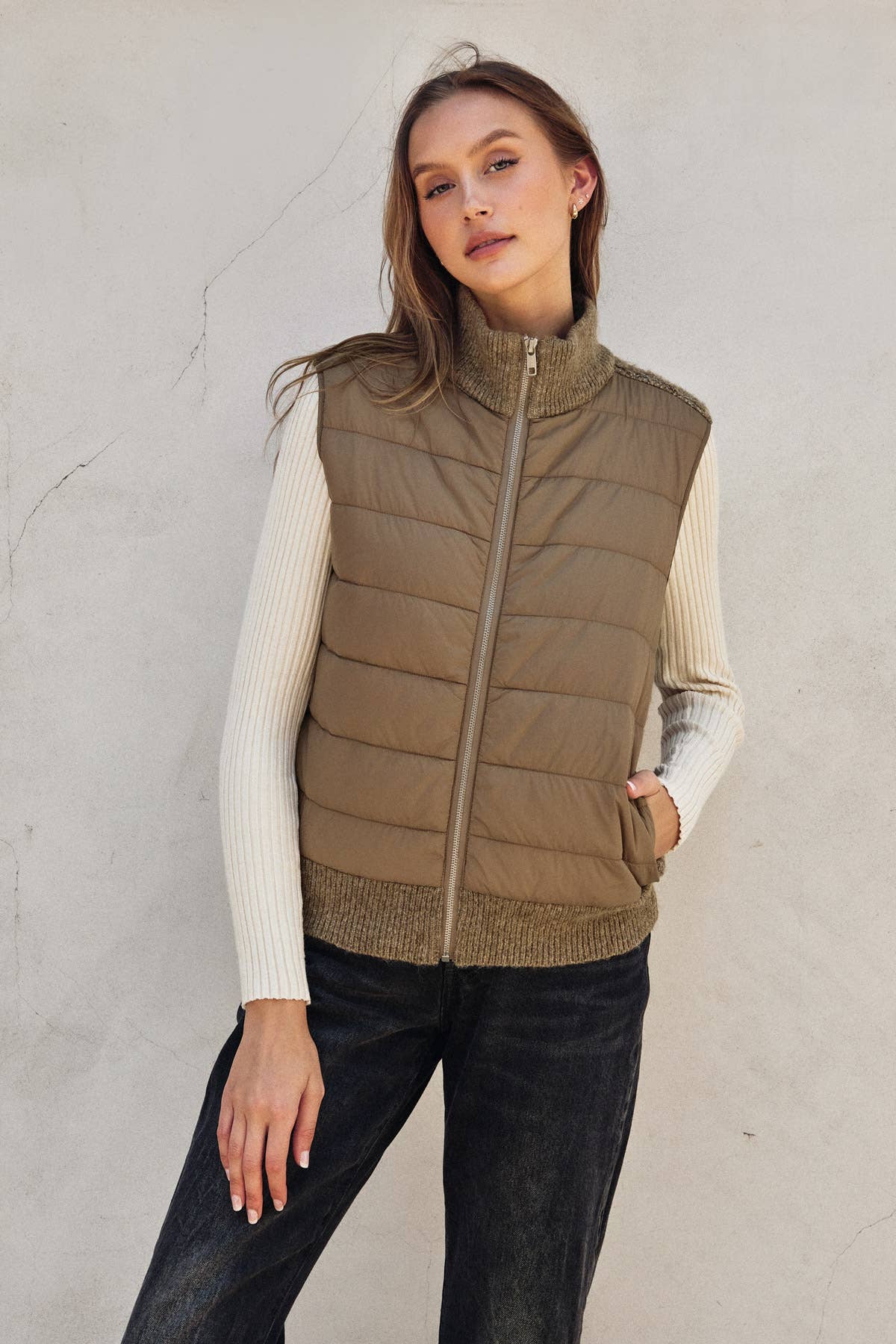 Sherpa and Puff Contrast Vest - Luxe EQ