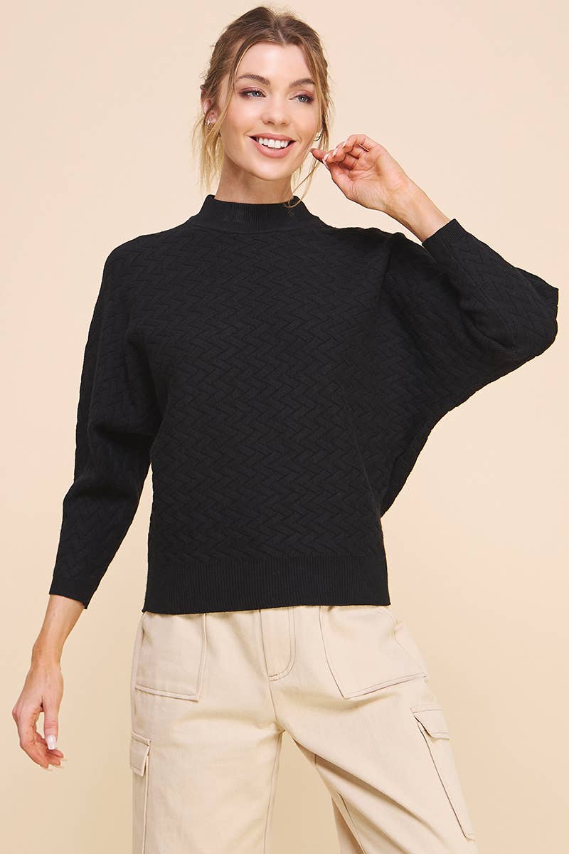 Allie Rose Jacquard Mock Neck Dolman Sweater