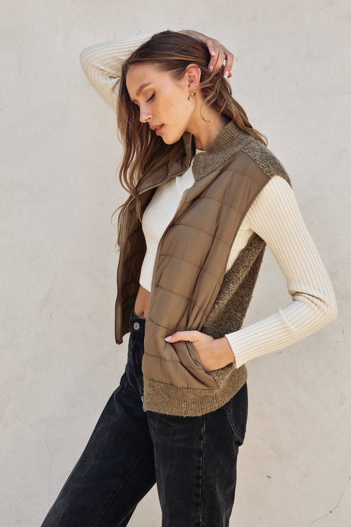 Sherpa and Puff Contrast Vest - Luxe EQ