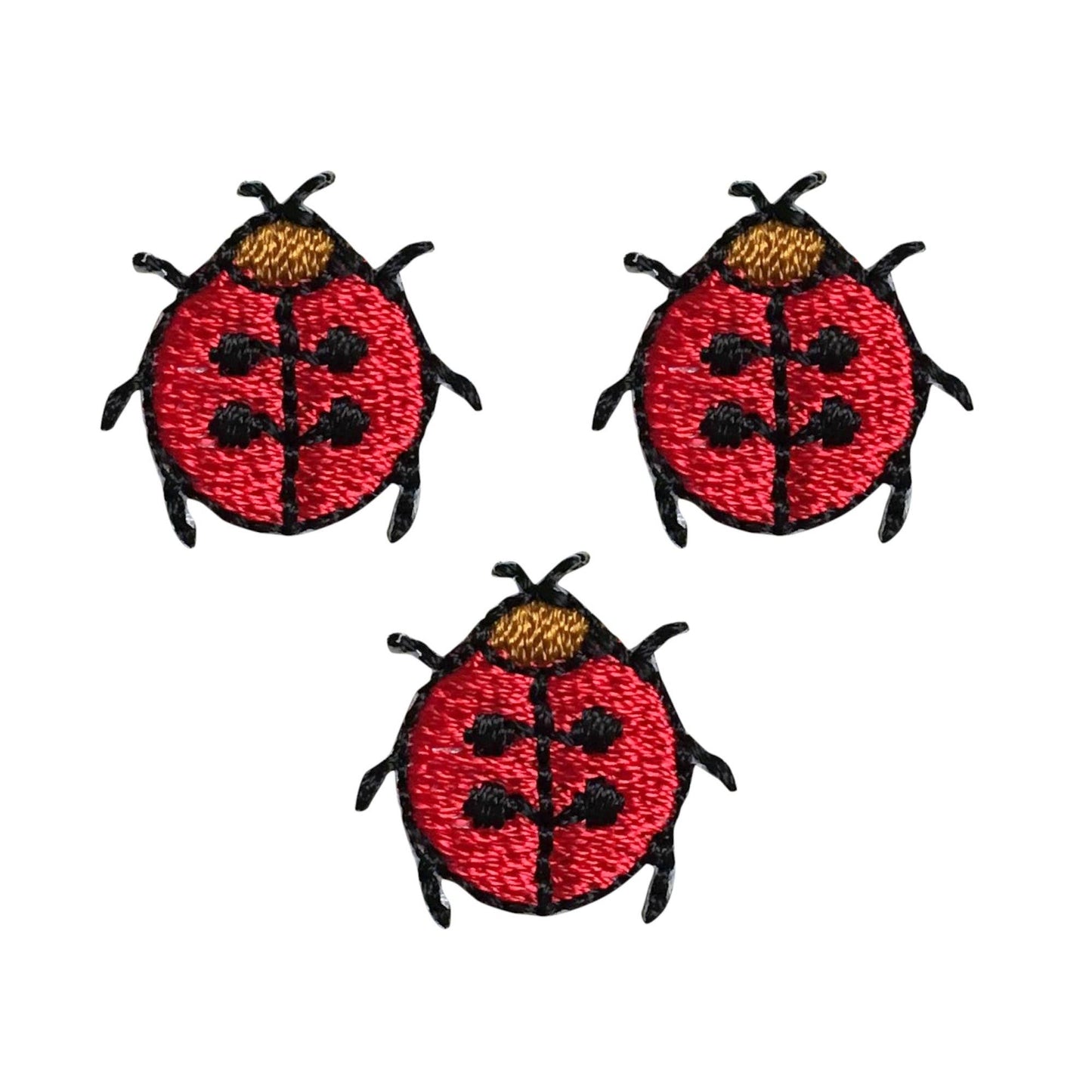 Set of 3, Mini Ladybug - Red/Black/Brown - Iron on Patch