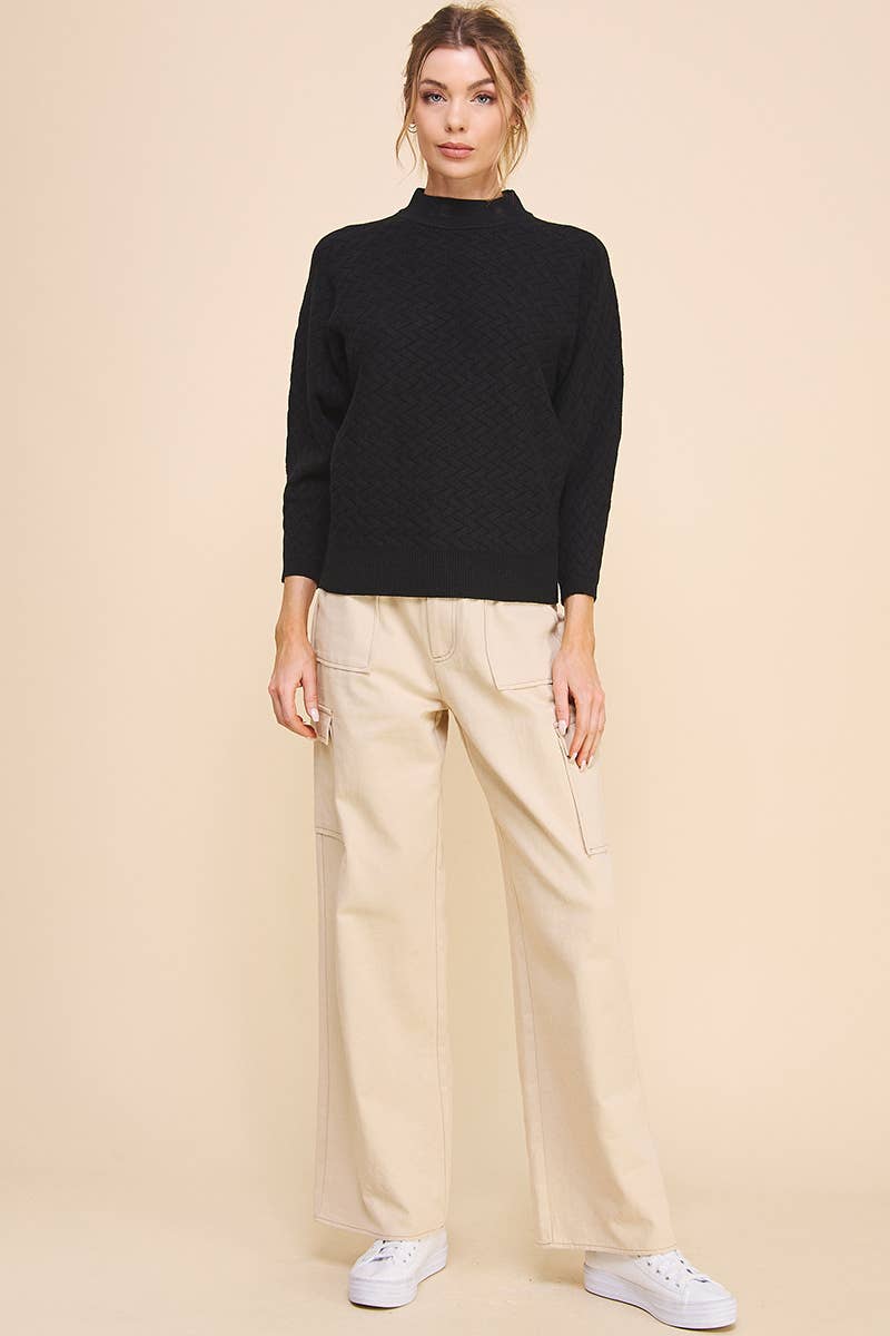 Allie Rose Jacquard Mock Neck Dolman Sweater