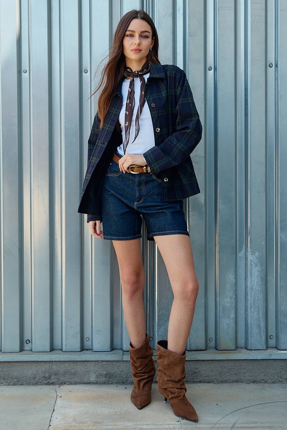 Navy Plaid Button Front Pocket Jacket - RJ1176 - Luxe EQ