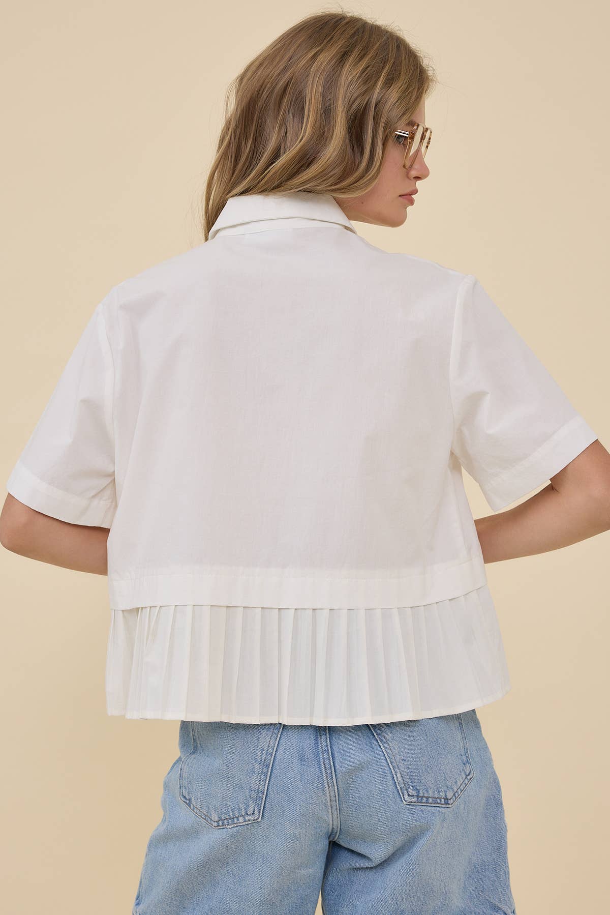 Pleated Hem Short Sleeve Shirt Top - RT1242
