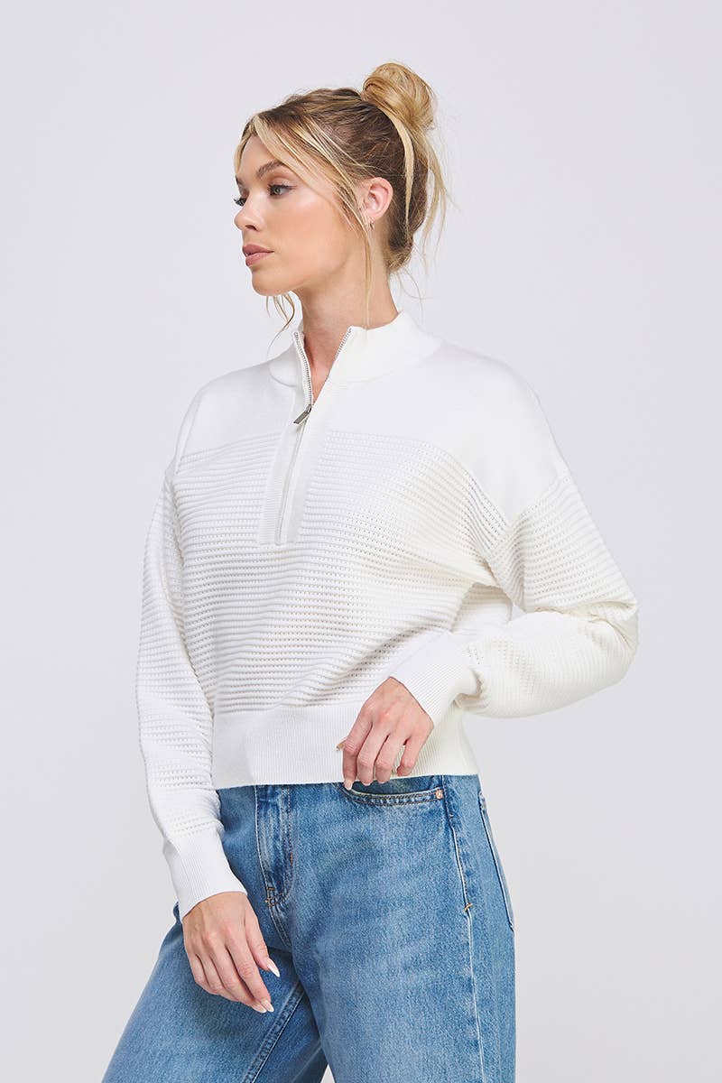 Allie Rose Dolman Half Zip Twin Texture Rib - Luxe EQ