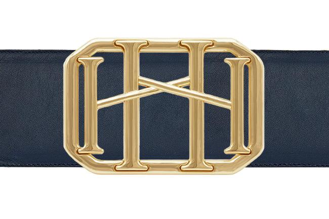 Heureux XII Icon Equestrian Belt - Navy Leather w Hunter Navy Magenta Stripe