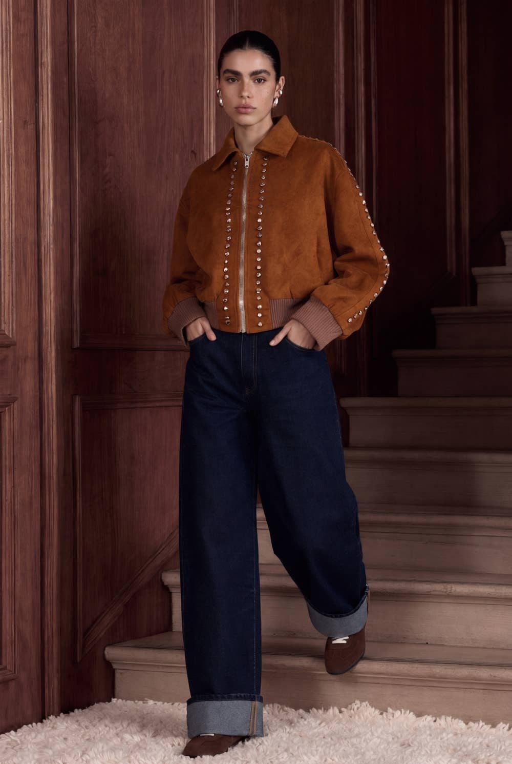 Studded Suede Bomber Jacket - Luxe EQ