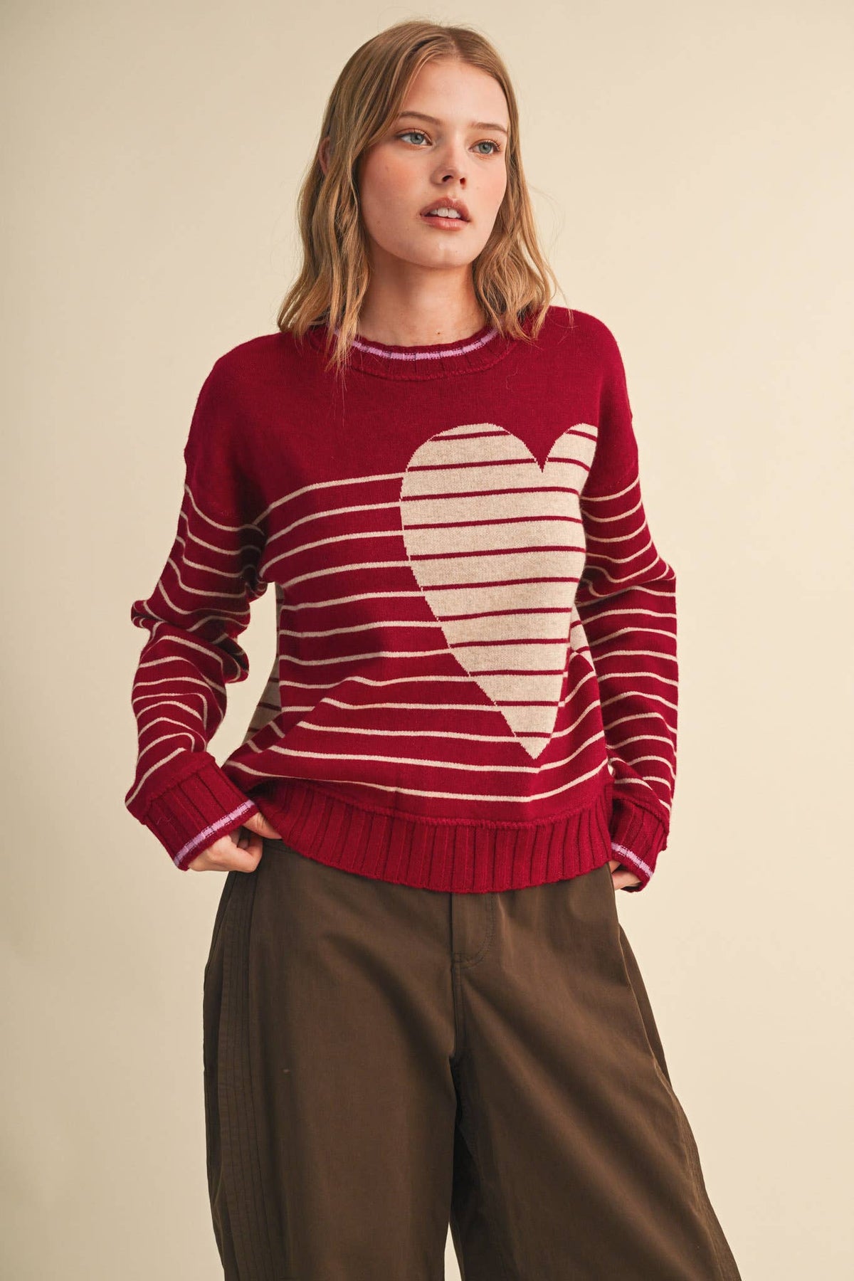 &MERCI HEART STRIPED SWEATER MSW11425