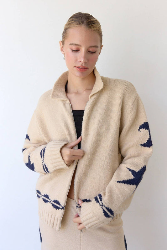 Cozy STAR AND MOON Pattern Zip Sweater Jacket-RSW1001 - Luxe EQ