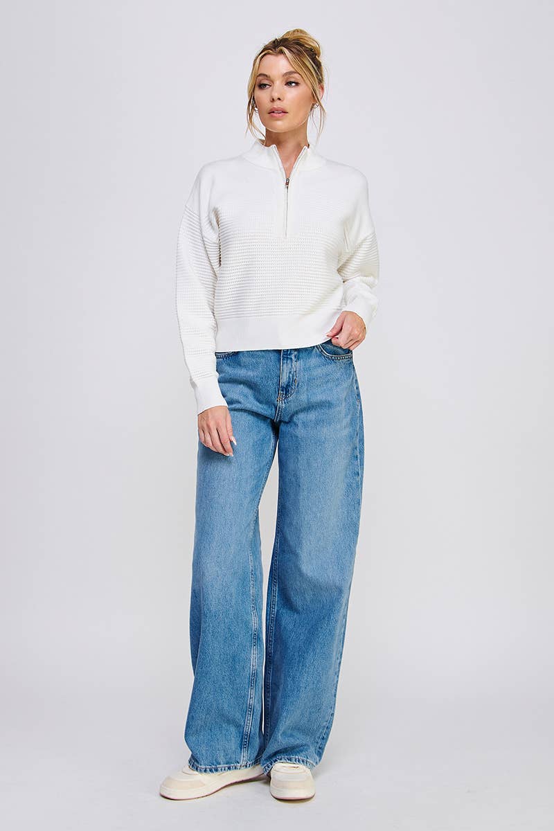 Allie Rose Dolman Half Zip Twin Texture Rib - Luxe EQ