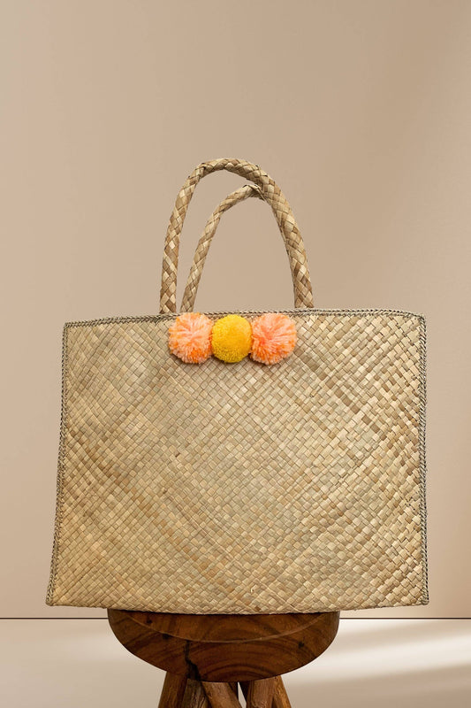 Jennifer Pom Pom Oversized Straw Tote - Luxe EQ